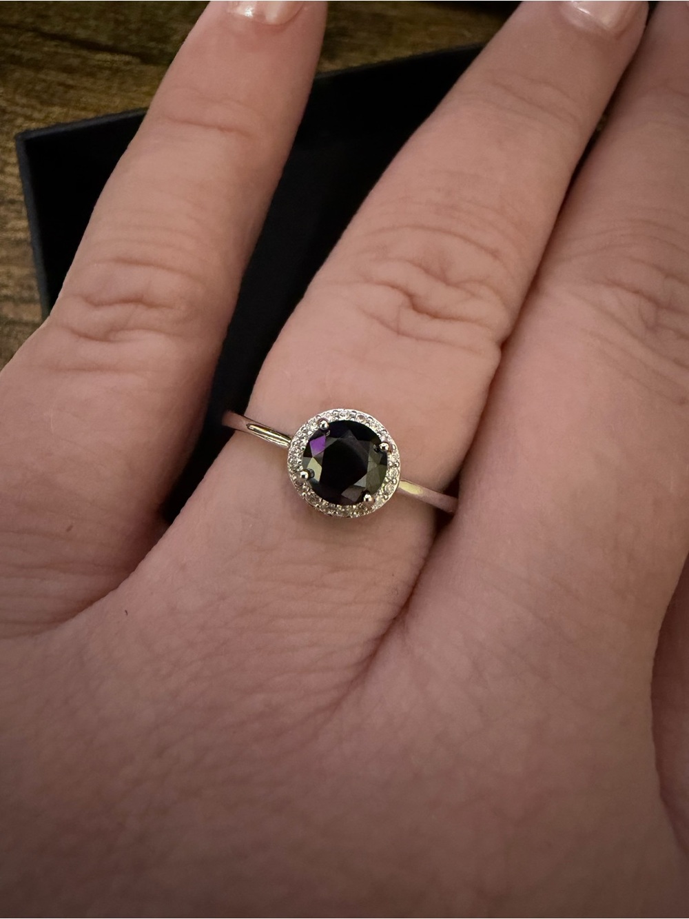 Sterling Silver Halo Ring with Black Onyx Center Stone and Pavé Accents